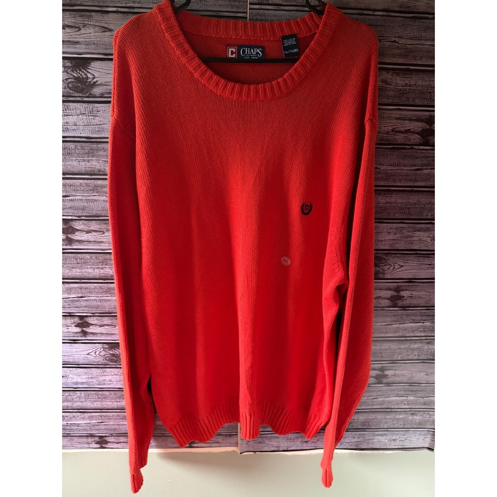 Chaps Men's Long-Sleeved Crew Neck Sweater Size XXL Lava Orange Logo NWT